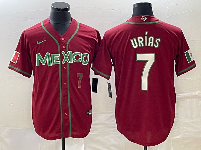 Men 2023 World Cub Mexico #7 Urias Red white Nike MLB Jersey2